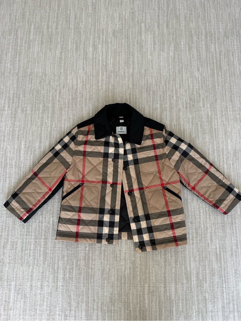 Burberry Kids Unisex Classic Plaid Quilted Kids Jacket - Beige/Black/Red